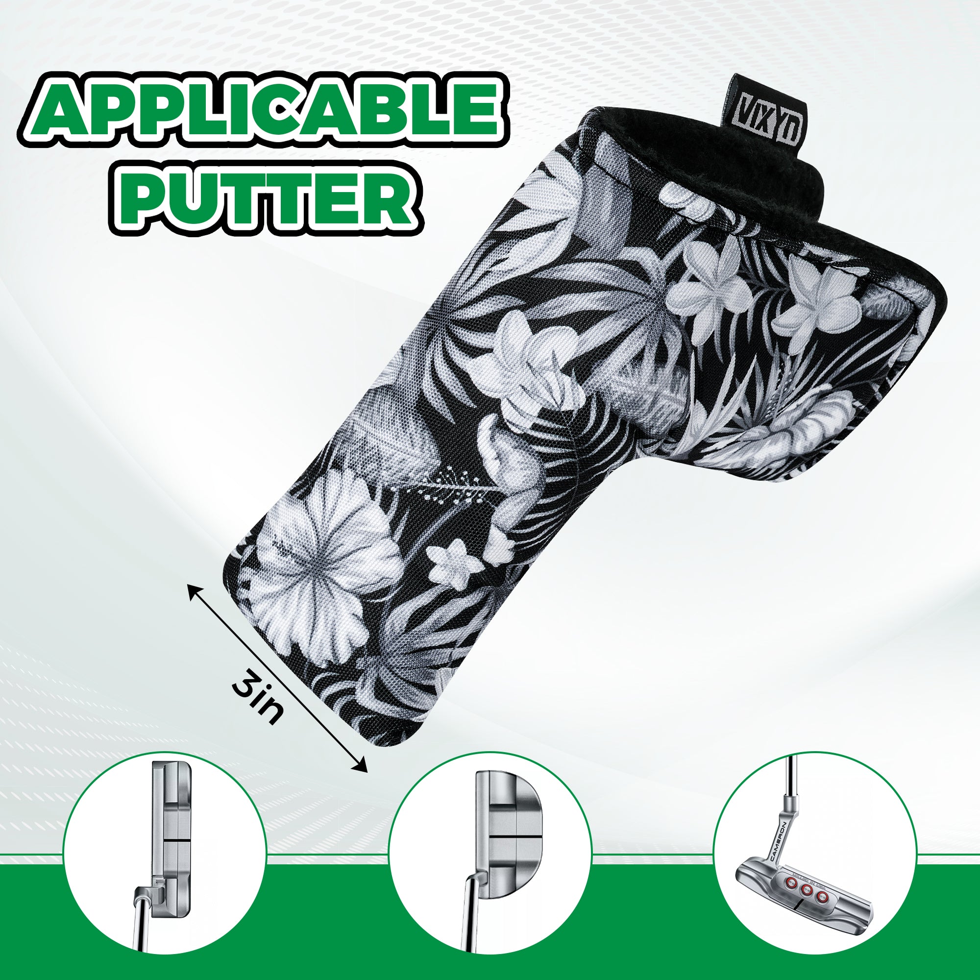 Black Floral Blade Putter Cover