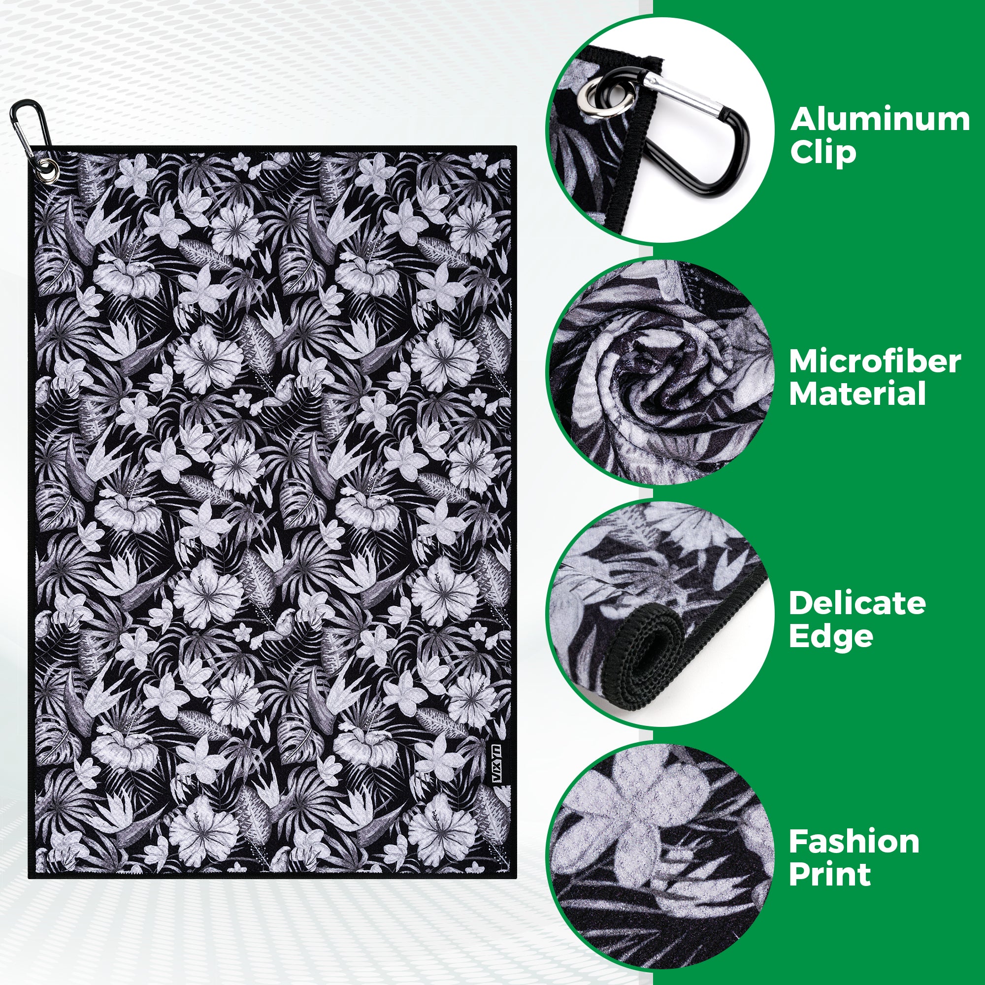 Black Floral Golf Towel